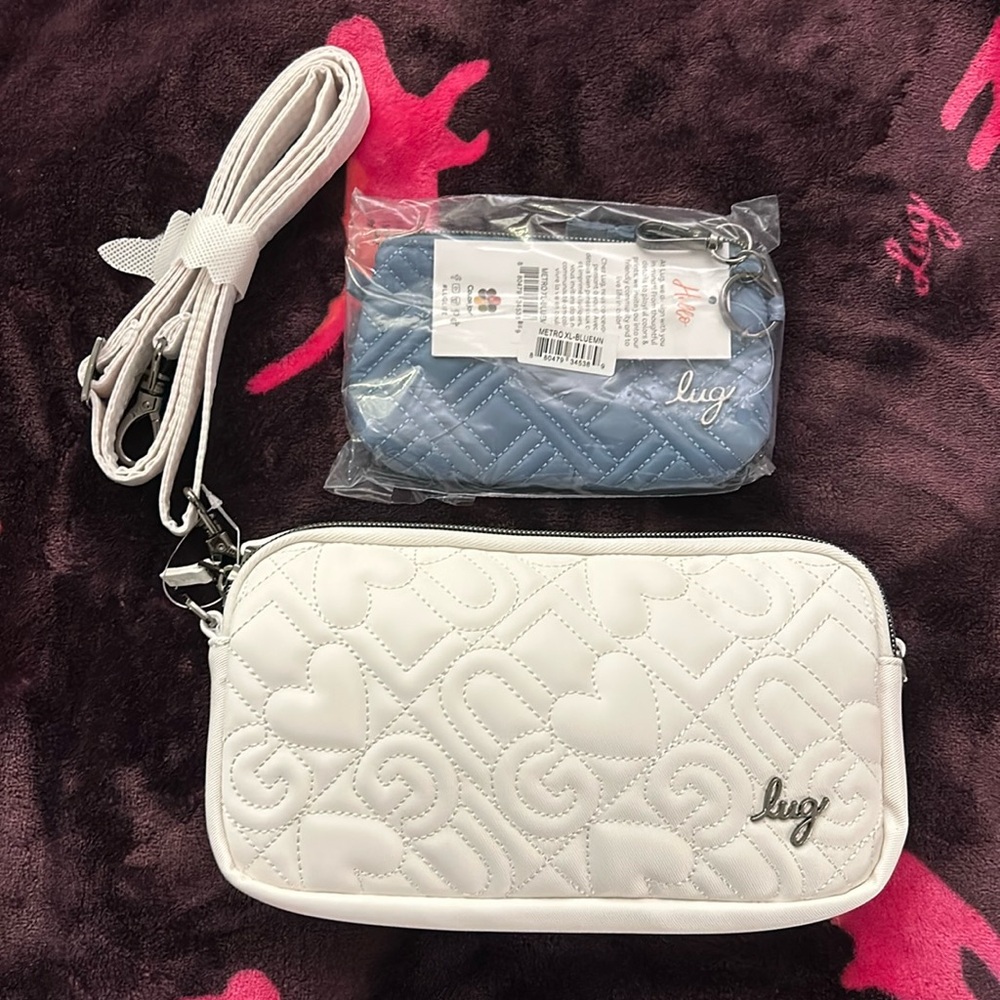 BNWT LUG Coupe XL Love Satin Luxe (white) + Metro XL Pouch (blue moon)